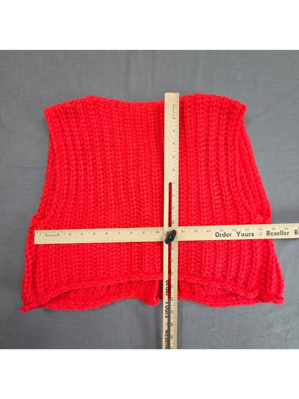 Red Womens Small Knit Button-Up Sweater Vest Oversized Boxy Boho Pockets - Picture 4 of 4
